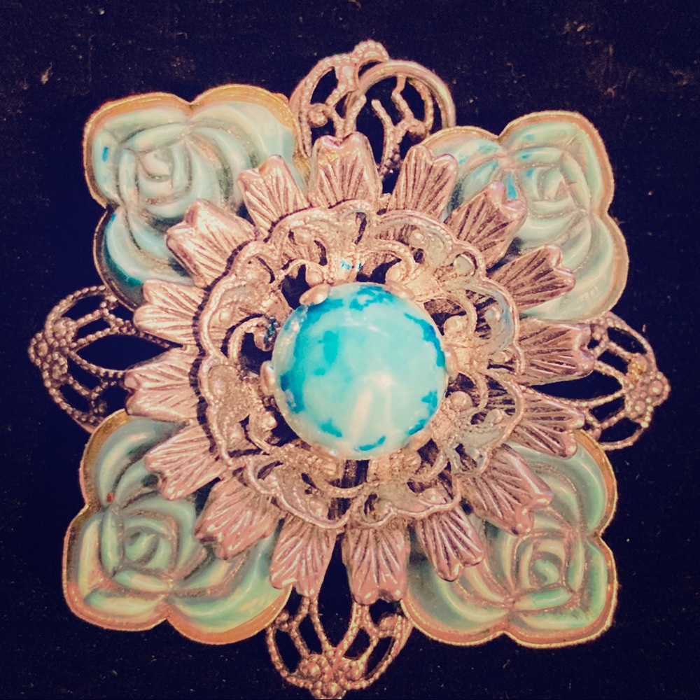 Vintage FLORENZA Faux Turquoise Pearls & AB Brooch